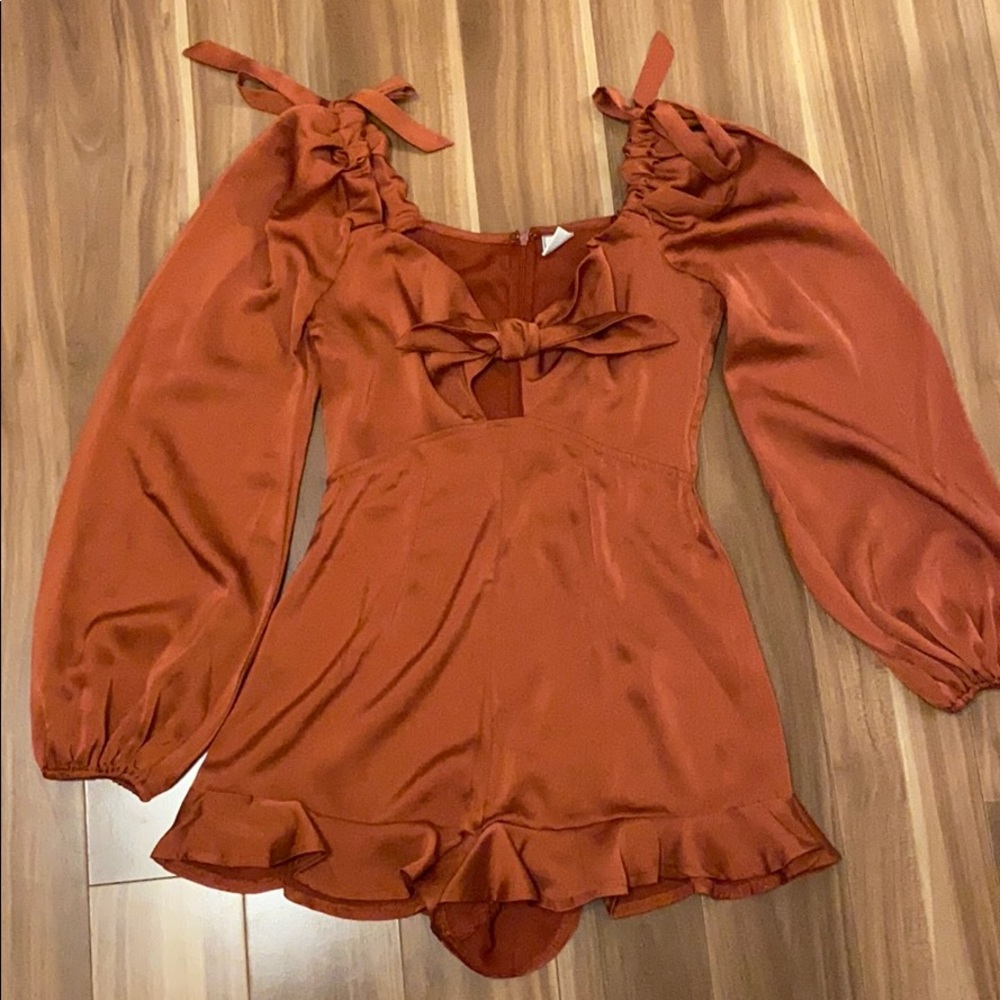 Orange Satin Playsuit with Tie Knot Sleeves Size S